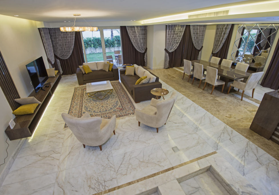 marble tile family room with furniture